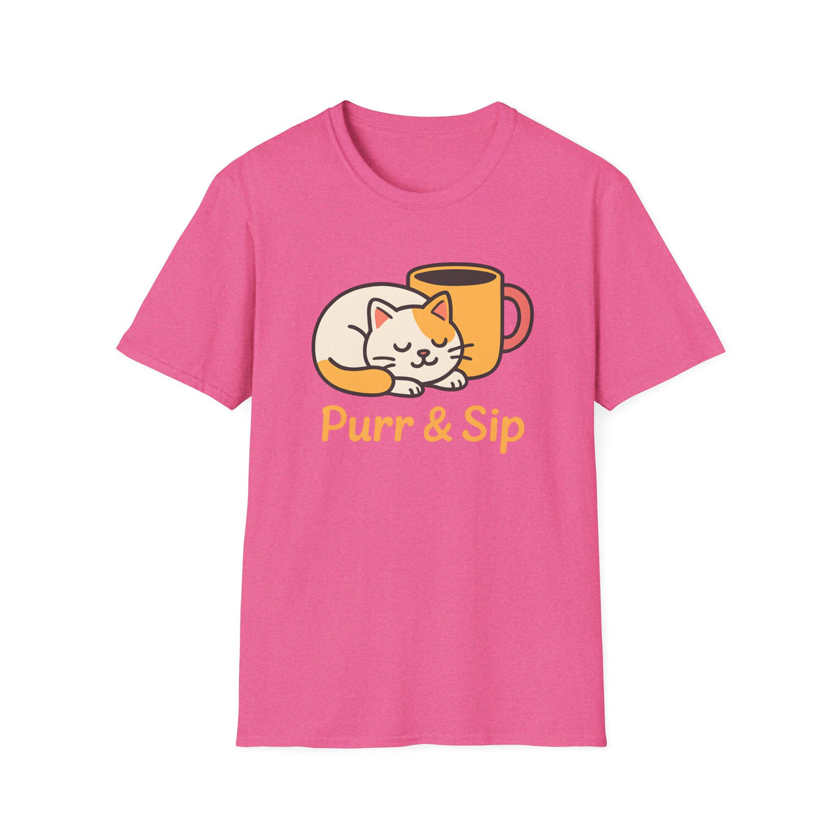 Purr and Sip, Cat and Coffee –  Supersoft Unisex T-Shirt