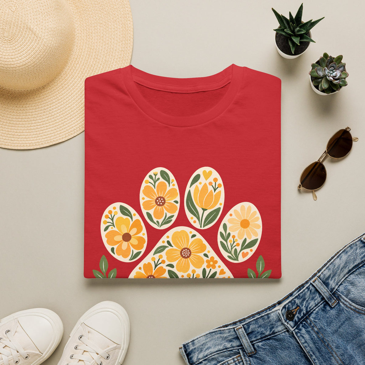 Love Come With Paw Prints Floral Paw Print - Supersoft Unisex T-shirt