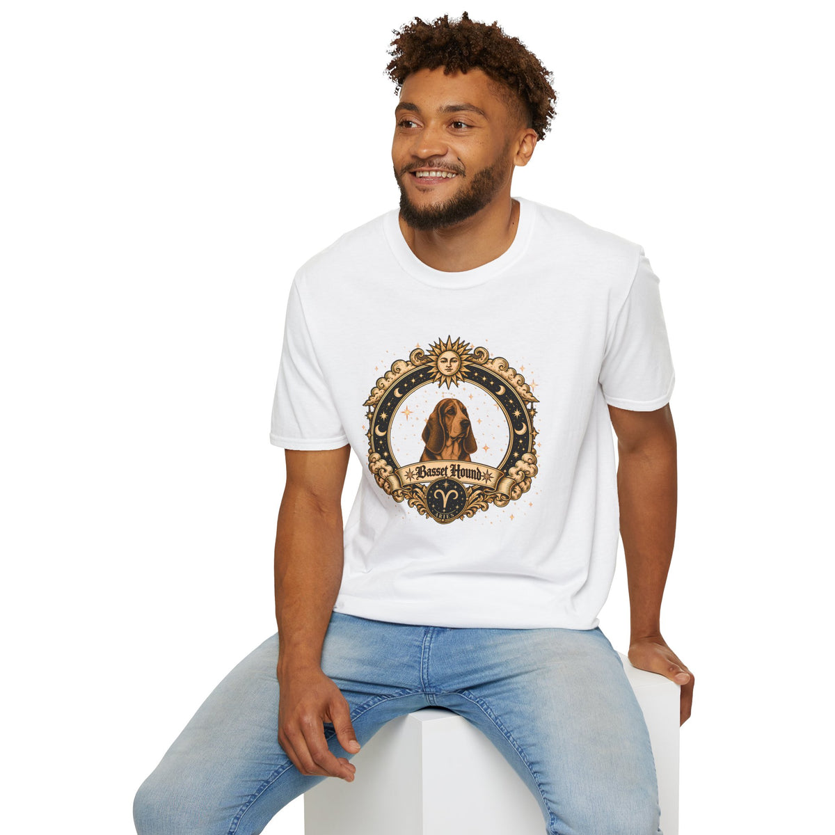 Zodiac Aries Basset Hound - Dog Horoscope Star Sign - Supersoft Unisex Funny T-shirt