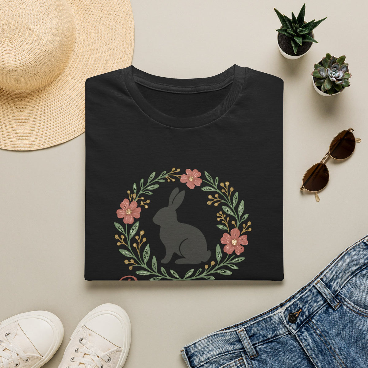 Bunny Mom Floral Wreath –  Supersoft Unisex T-Shirt