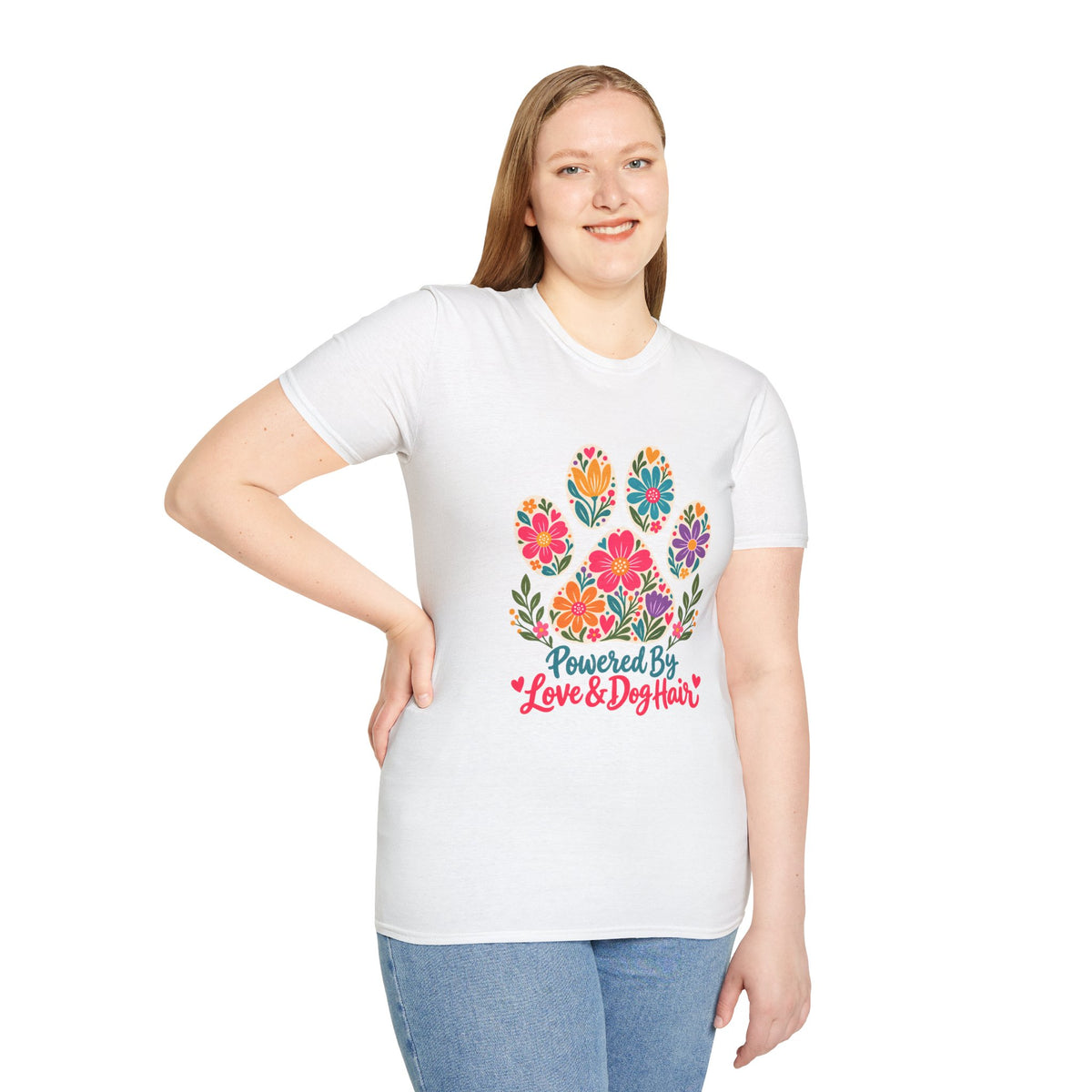 Powered by Love & Dog Hair Floral Paw Print - Supersoft Unisex T-shirt