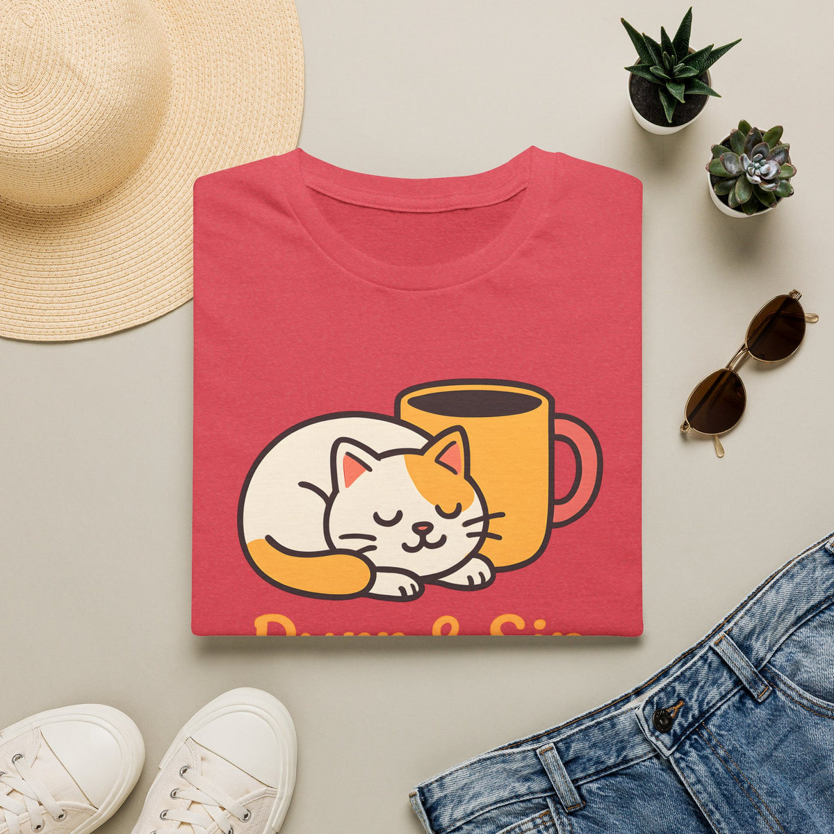 Purr and Sip, Cat and Coffee –  Supersoft Unisex T-Shirt