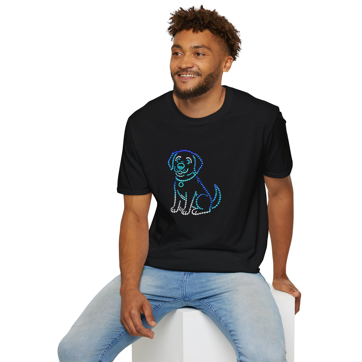 Bedazzling Beasts - Faux Jewel Blue Dog Sitting - Unisex T-Shirt