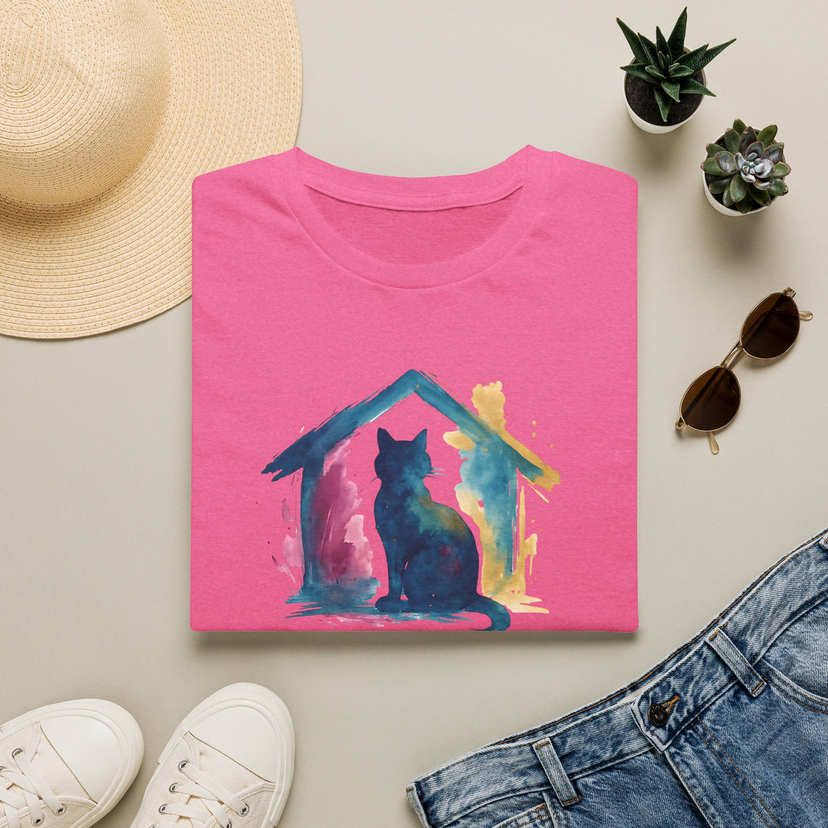 Watercolor Cat Inside House –  Supersoft Unisex T-Shirt