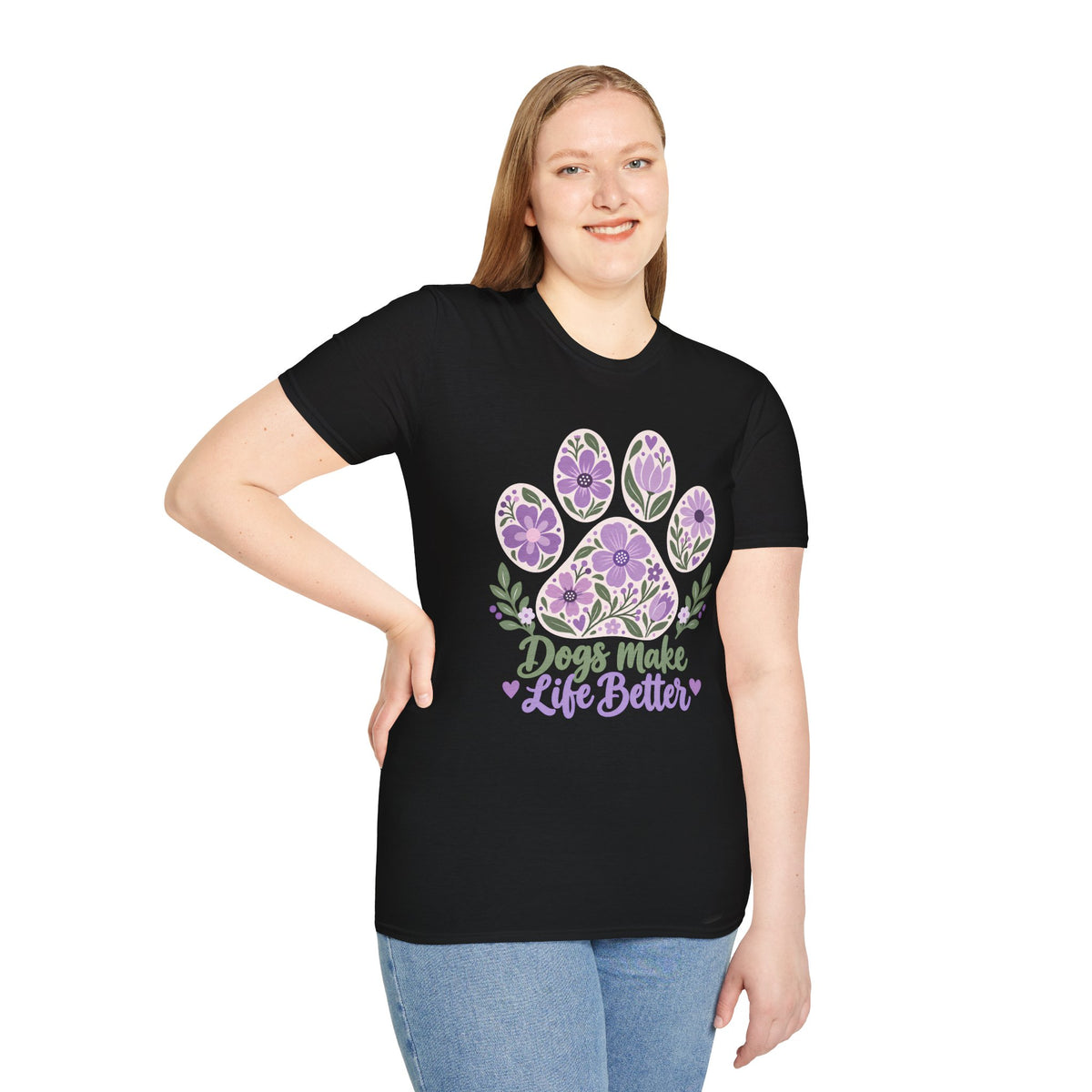 Dogs Make Life Better Floral Paw Print - Supersoft Unisex T-shirt