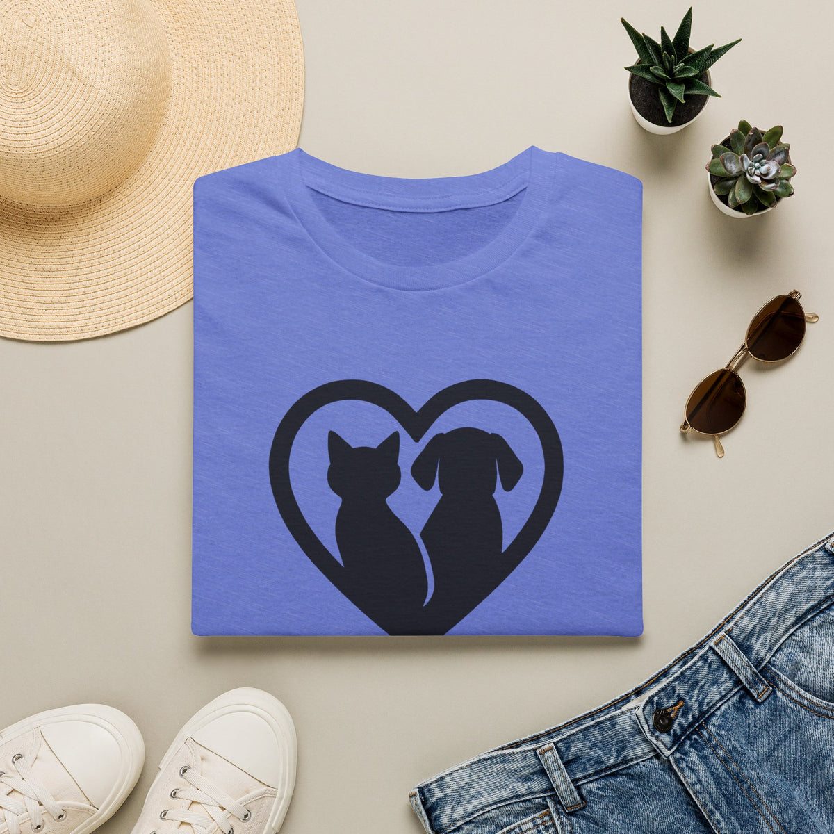Dog and Cat Silhouettes in Heart –  Supersoft Unisex T-Shirt