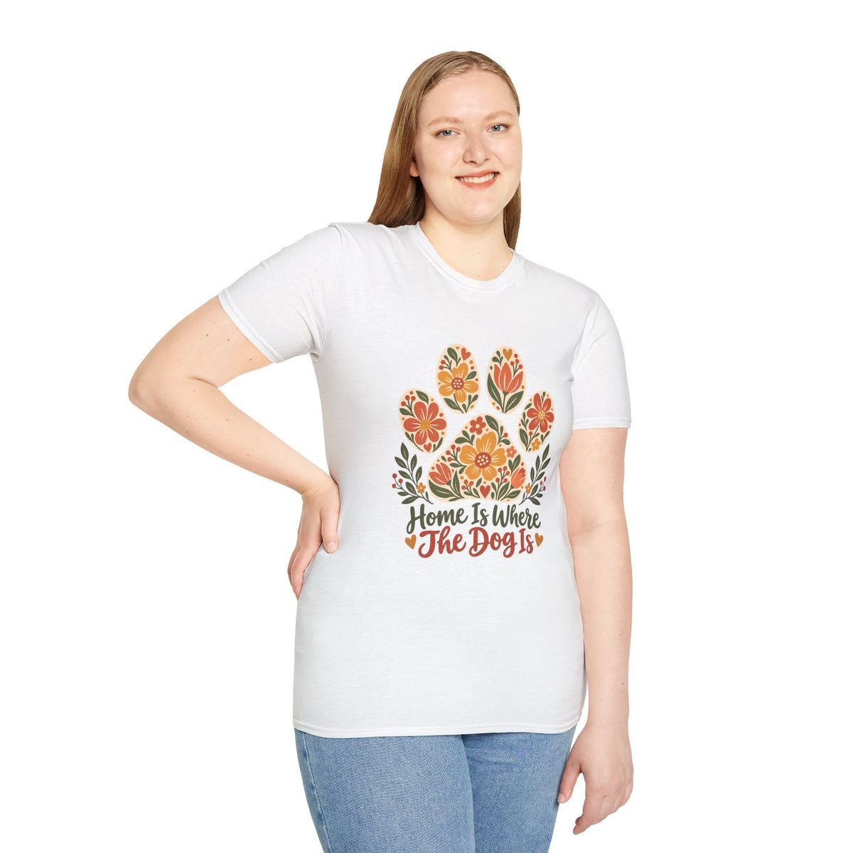 Home is Where the Dog Is Floral Paw Print - Supersoft Unisex T-shirt