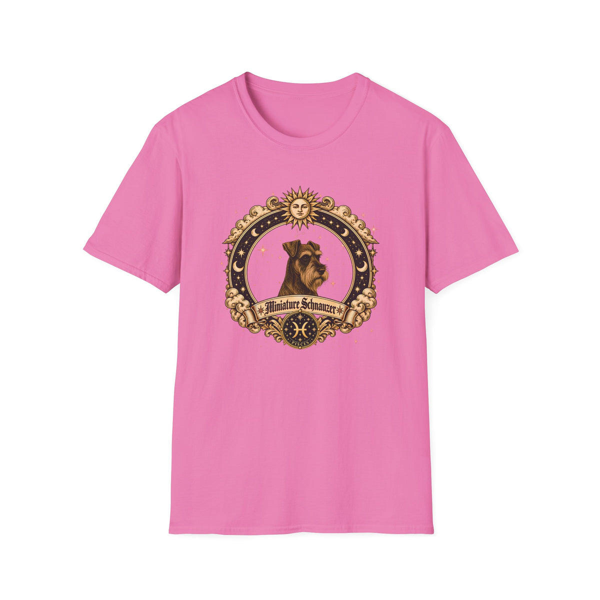 Zodiac Pisces Miniature Schnauzer - Dog Horoscope Star Sign - Supersoft Unisex Funny T-shirt