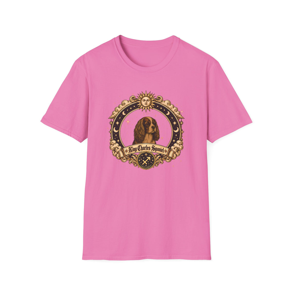 Zodiac Sagittarius King Charles Spaniel - Dog Horoscope Star Sign - Supersoft Unisex Funny T-shirt