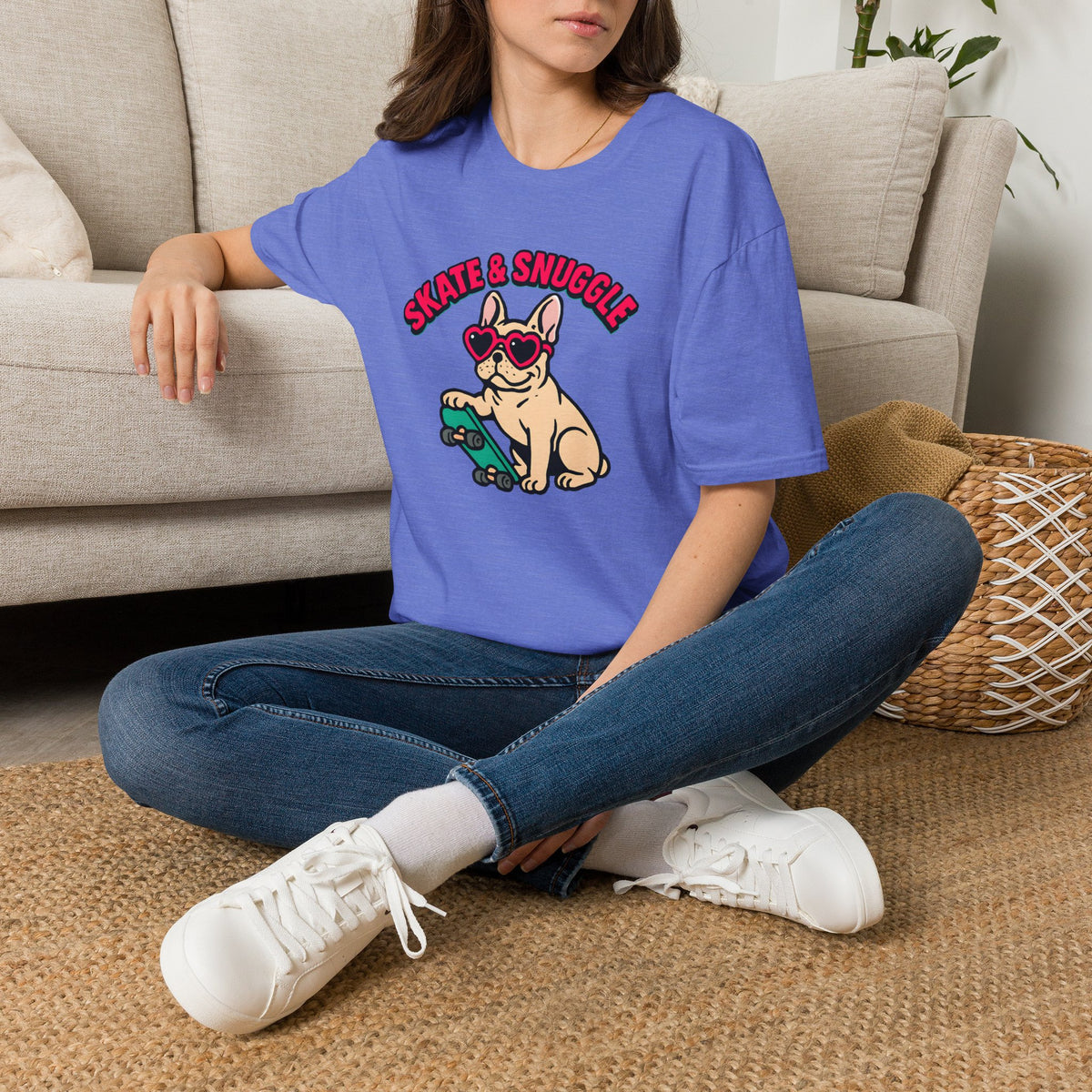 Skate and Snuggle Frenchie Pup –  Supersoft Unisex T-Shirt