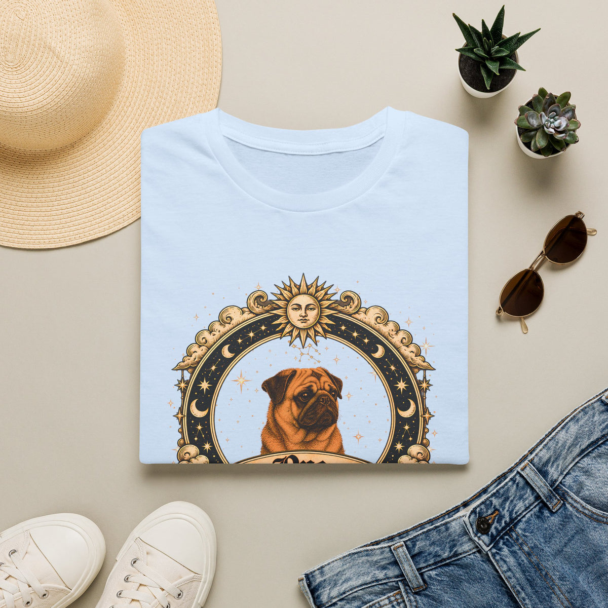 Zodiac Virgo Pug - Dog Horoscope Star Sign - Supersoft Unisex Funny T-shirt