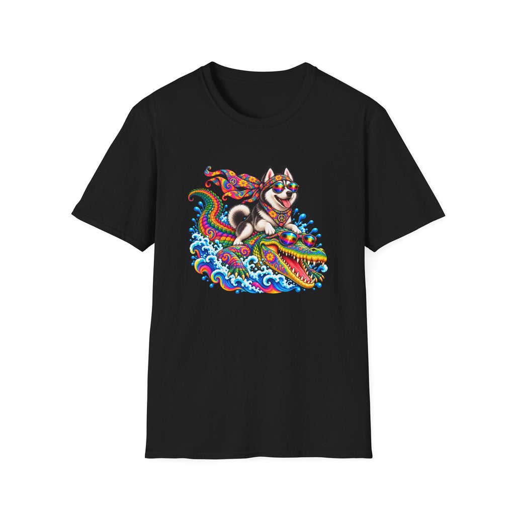 Croc 'n' Roll! – Siberian Husky's Wildest Ride - Unisex T-Shirt