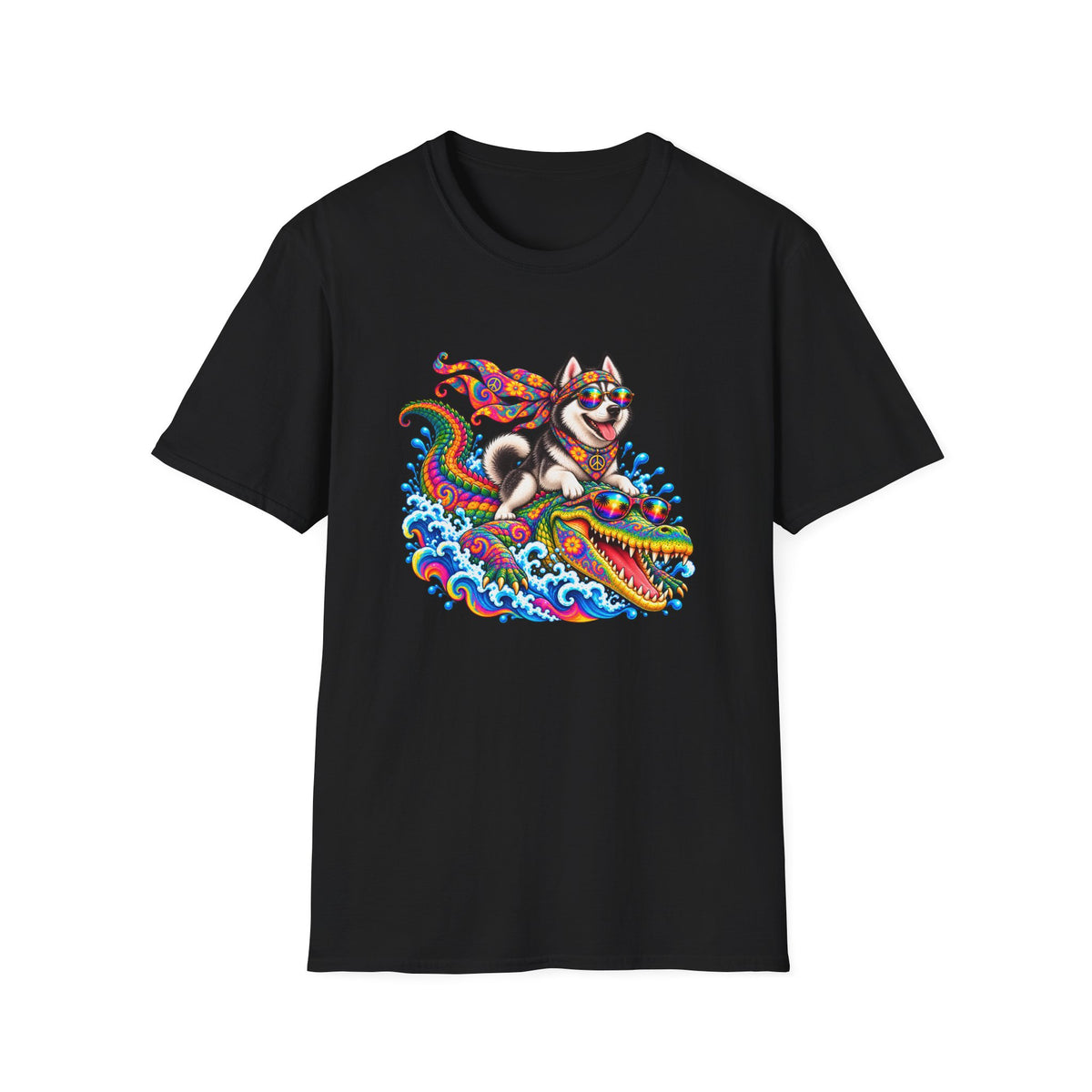Croc 'n' Roll! – Siberian Husky's Wildest Ride - Unisex T-Shirt