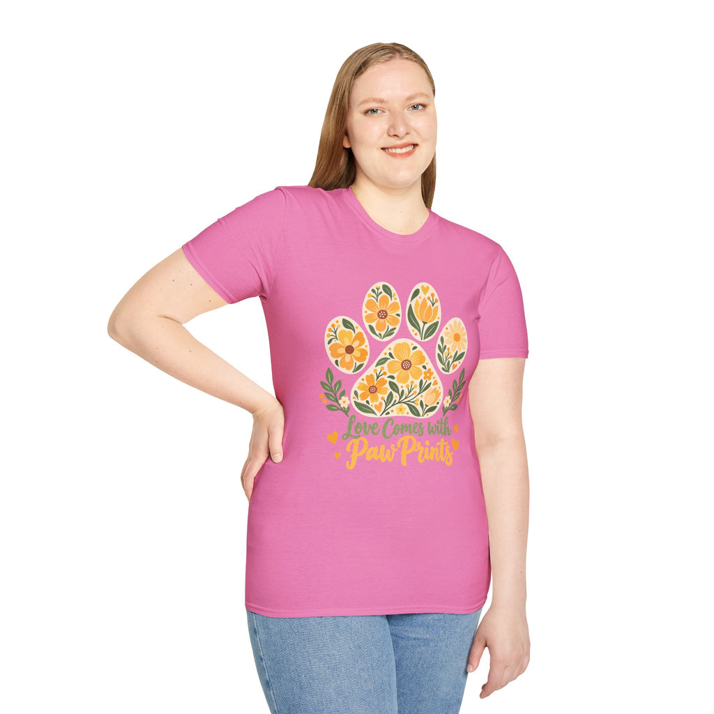 Love Come With Paw Prints Floral Paw Print - Supersoft Unisex T-shirt