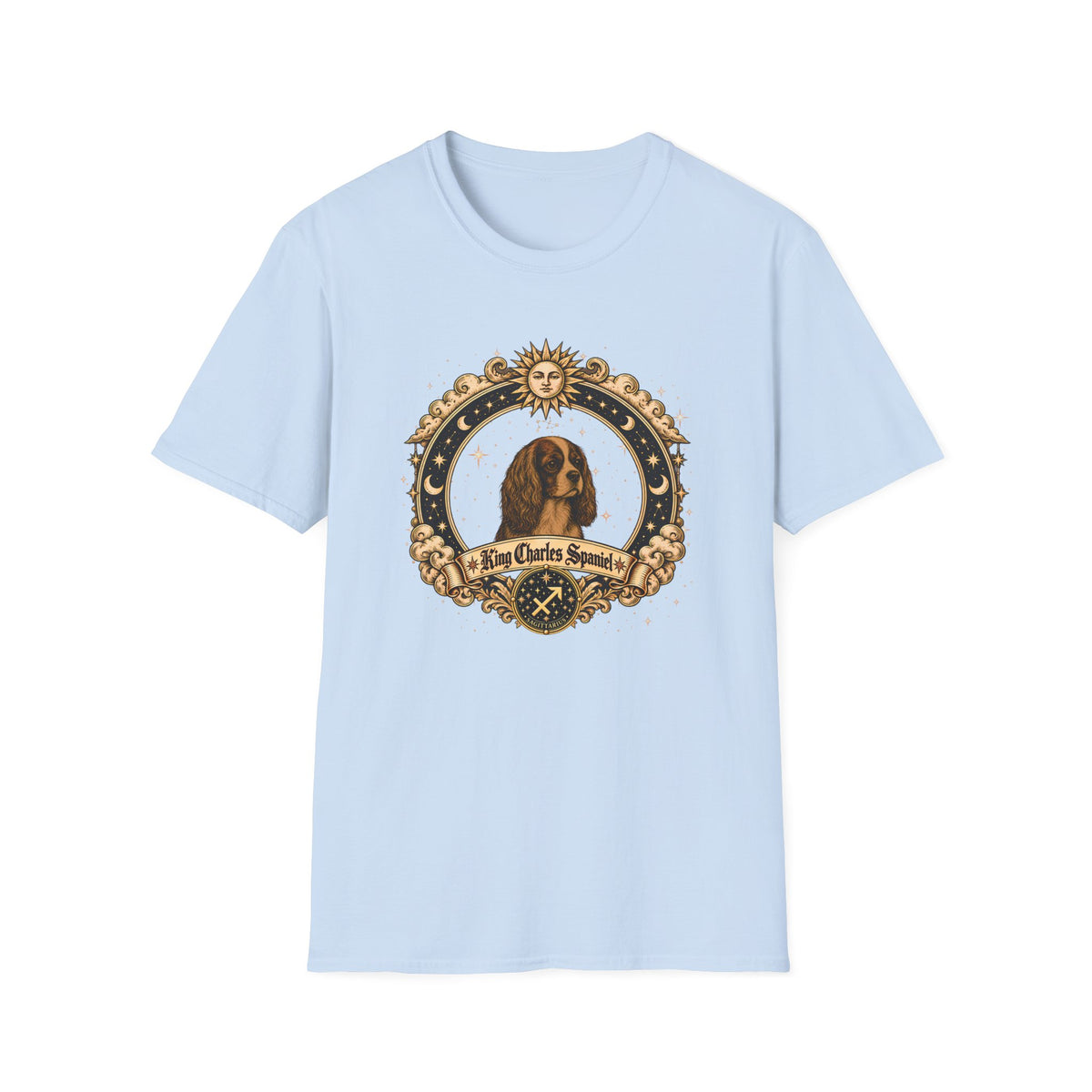 Zodiac Sagittarius King Charles Spaniel - Dog Horoscope Star Sign - Supersoft Unisex Funny T-shirt