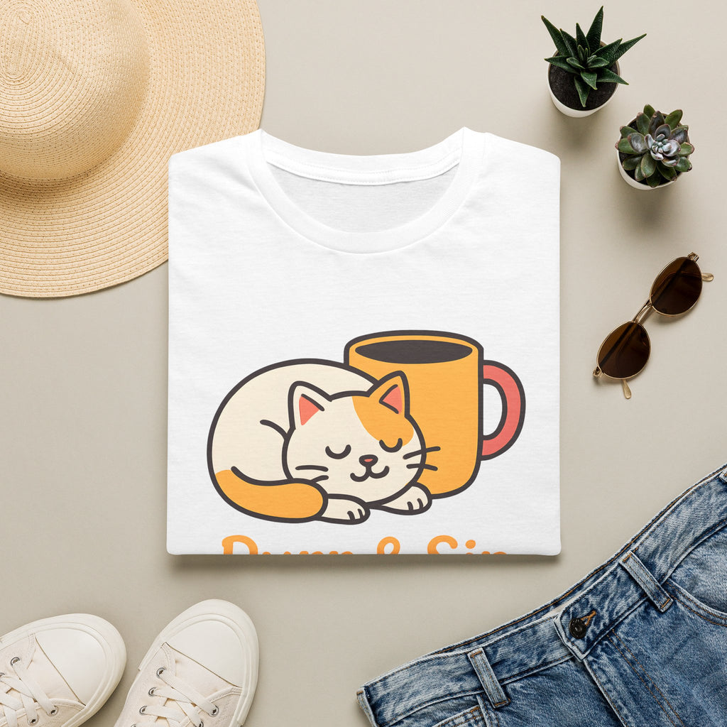 Purr and Sip, Cat and Coffee –  Supersoft Unisex T-Shirt