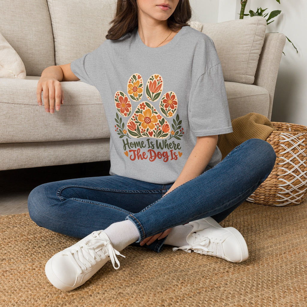 Home is Where the Dog Is Floral Paw Print - Supersoft Unisex T-shirt