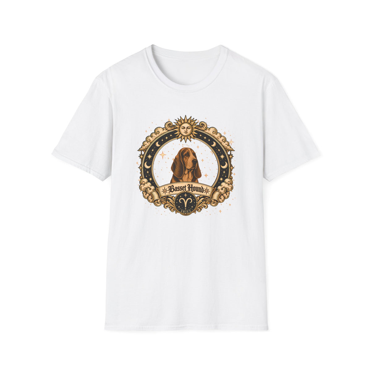 Zodiac Aries Basset Hound - Dog Horoscope Star Sign - Supersoft Unisex Funny T-shirt