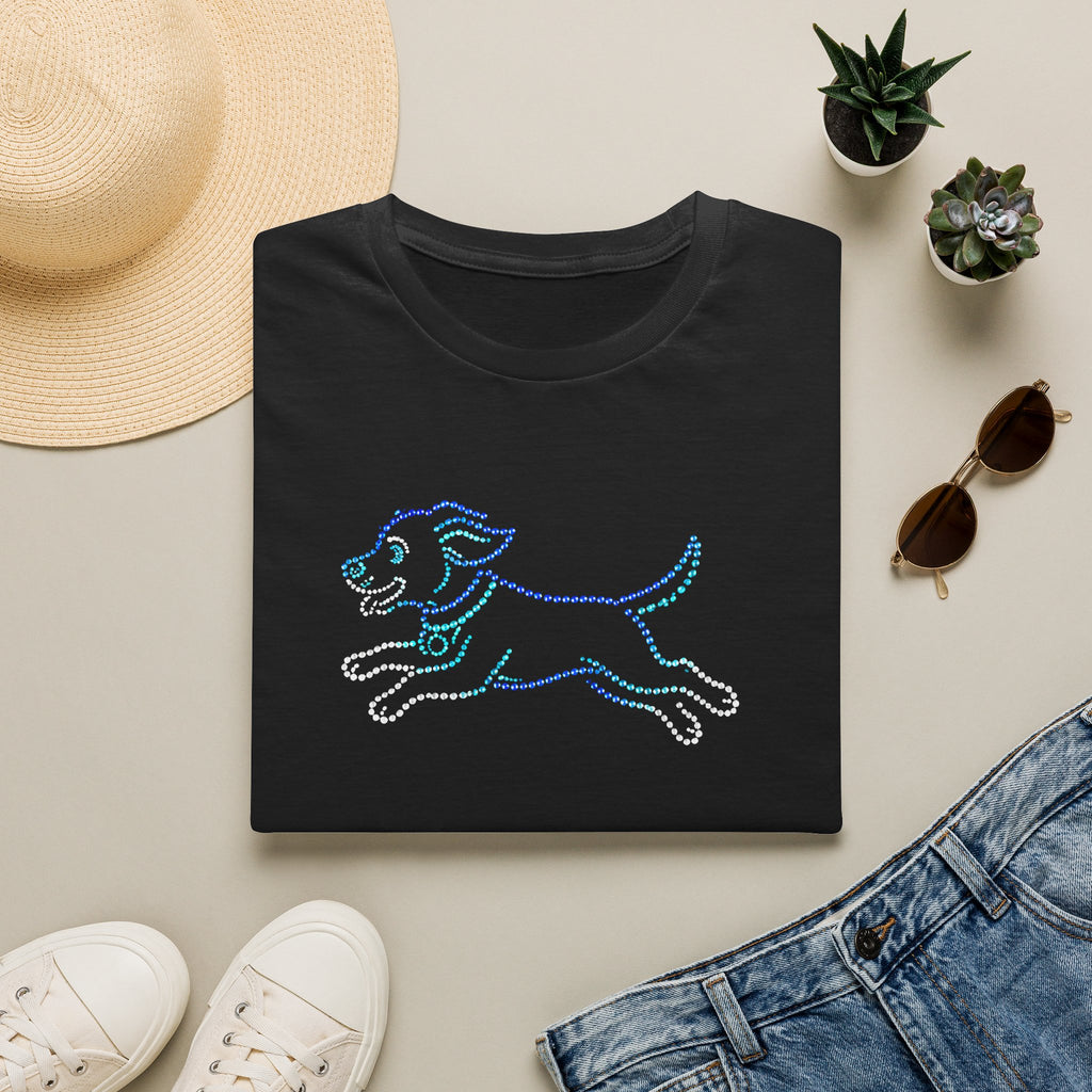 Bedazzling Beasts - Faux Jewel Blue Dog Running - Unisex T-Shirt