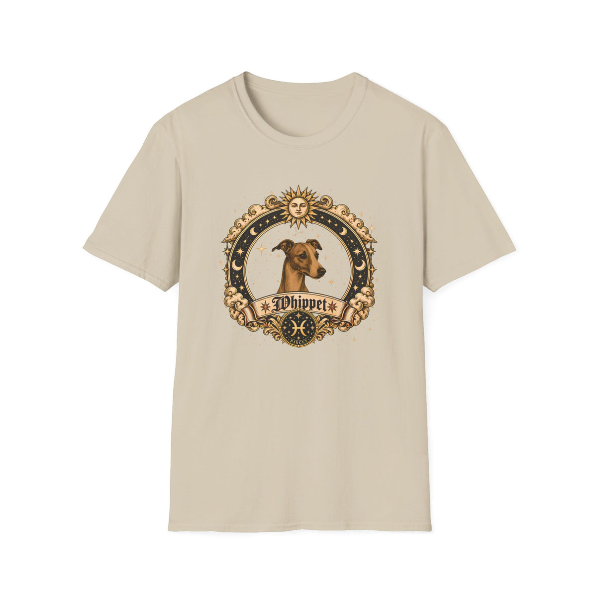 Zodiac Pisces Whippet - Dog Horoscope Star Sign - Supersoft Unisex Funny T-shirt