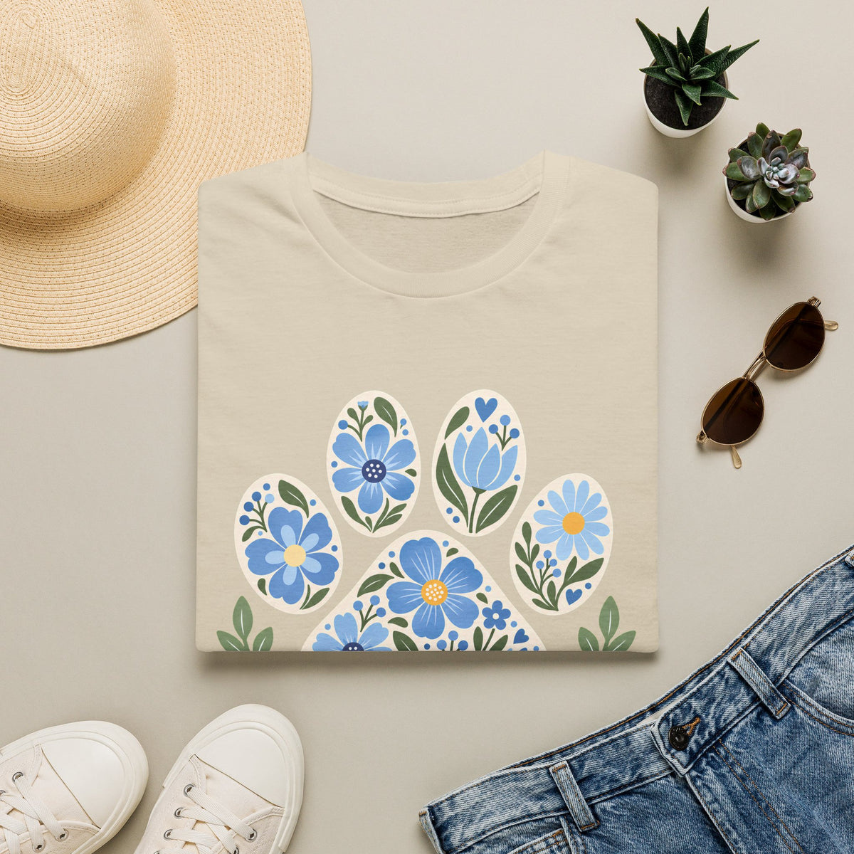 Life is Better with Dogs Floral Paw Print - Supersoft Unisex T-shirt