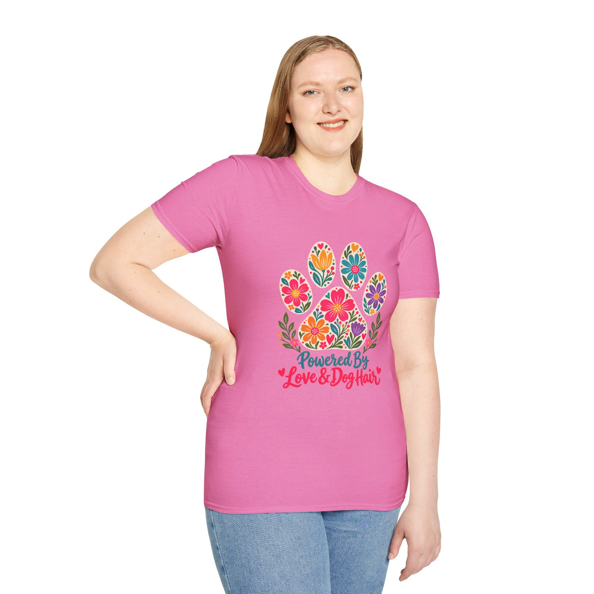 Powered by Love & Dog Hair Floral Paw Print - Supersoft Unisex T-shirt