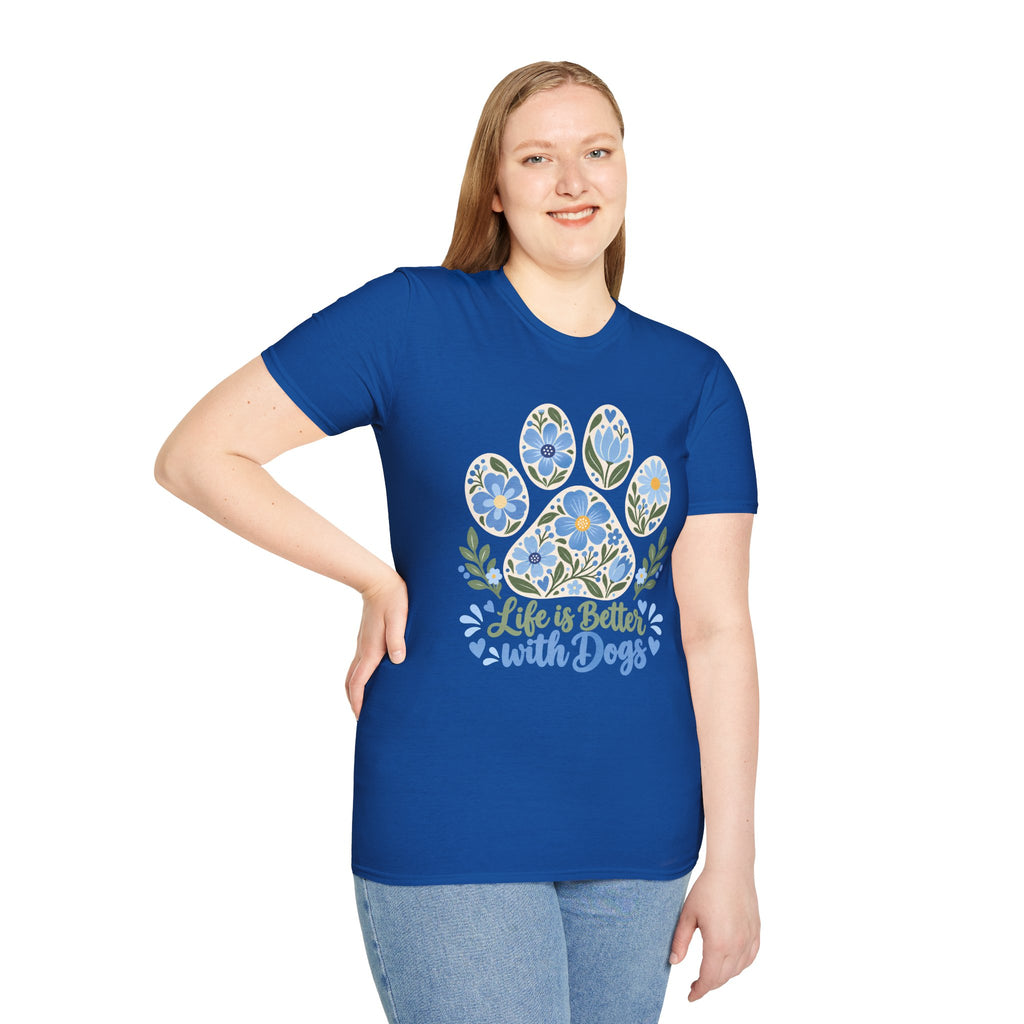 Life is Better with Dogs Floral Paw Print - Supersoft Unisex T-shirt