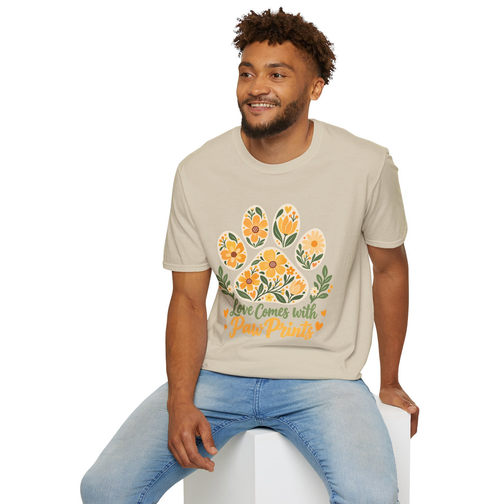 Love Come With Paw Prints Floral Paw Print - Supersoft Unisex T-shirt