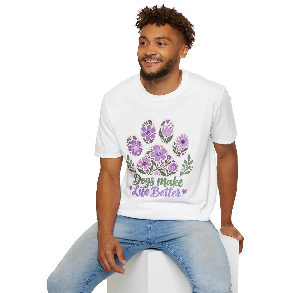 Dogs Make Life Better Floral Paw Print - Supersoft Unisex T-shirt