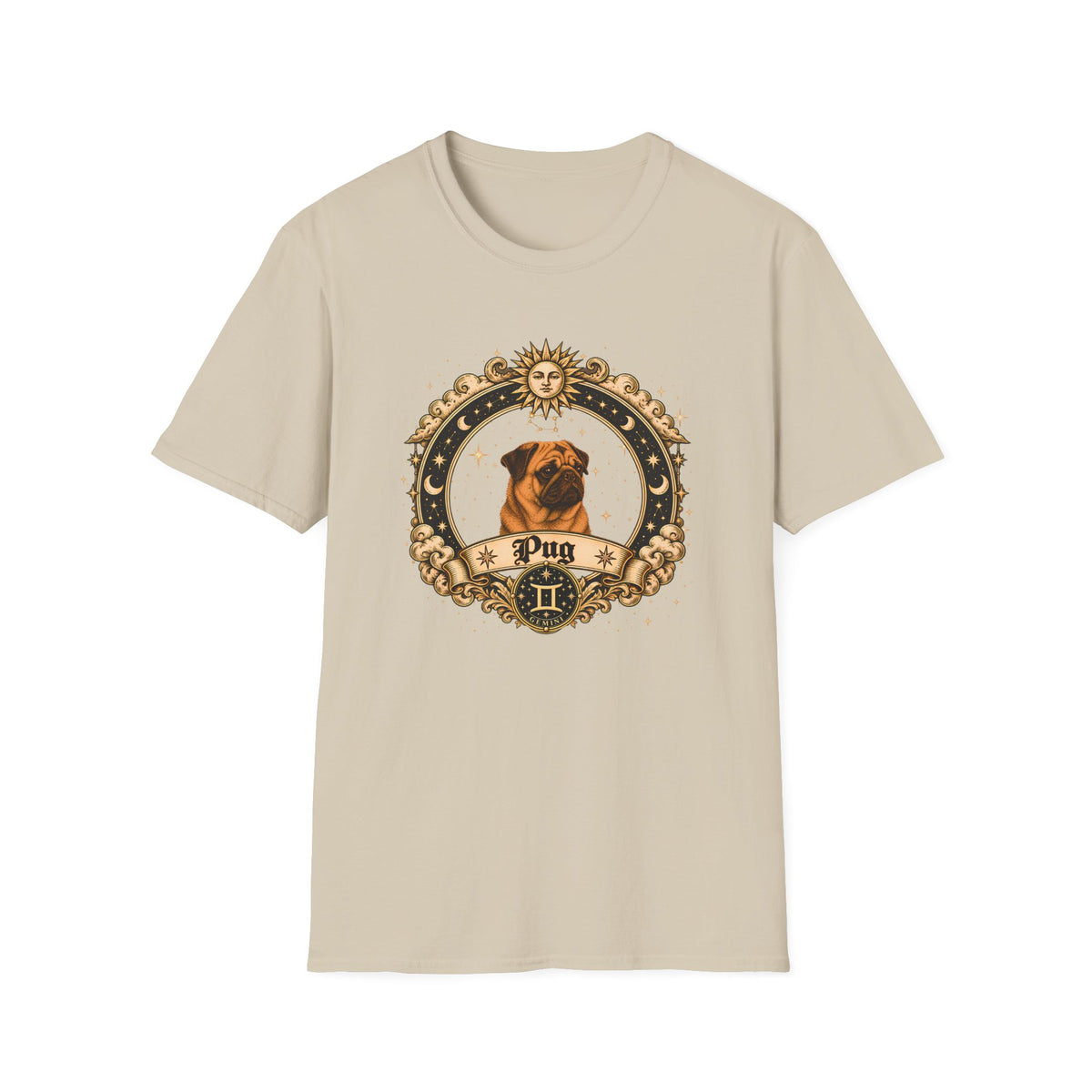 Zodiac Gemini Pug - Dog Horoscope Star Sign - Supersoft Unisex Funny T-shirt