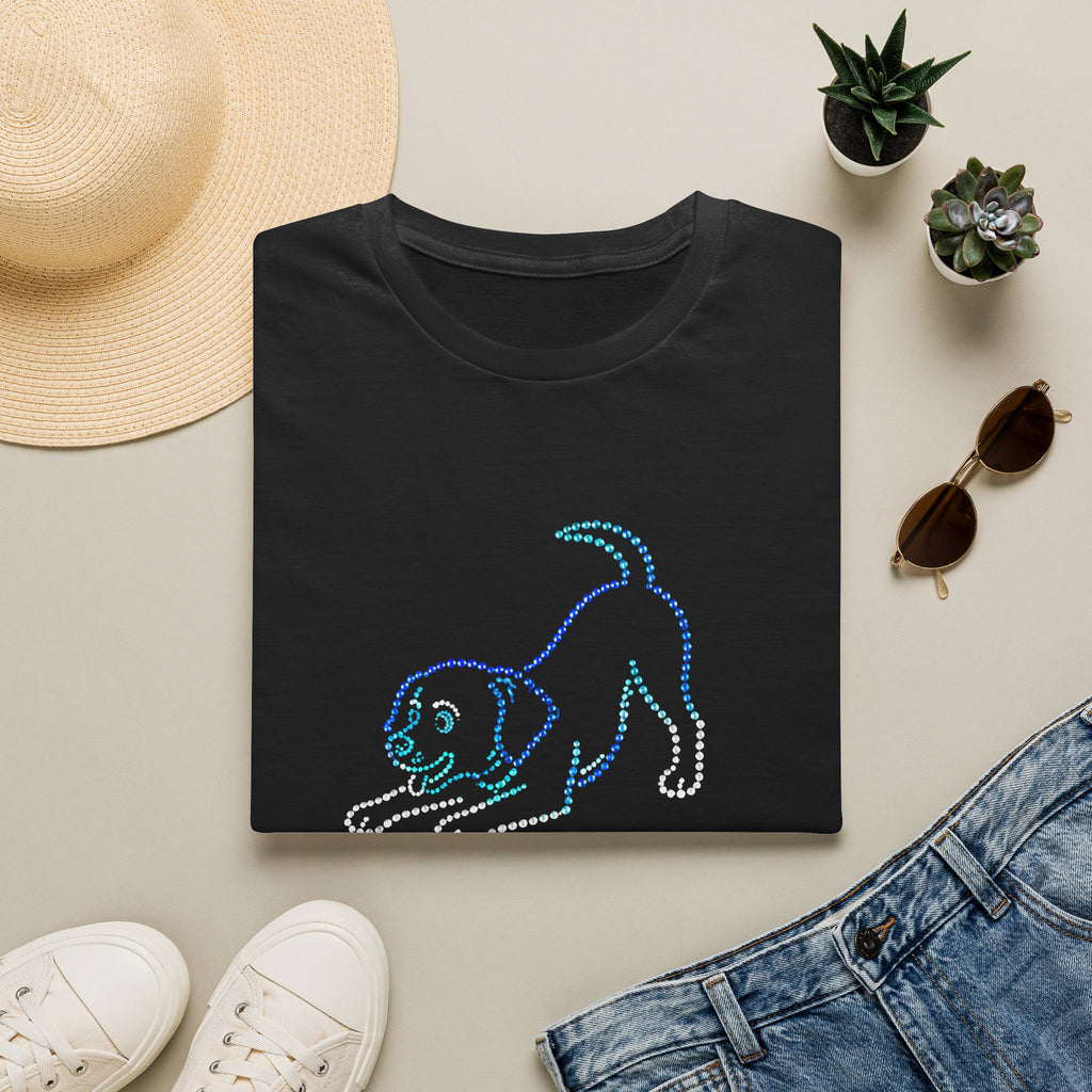 Bedazzling Beasts - Faux Jewel Blue Dog Playing - Unisex T-Shirt