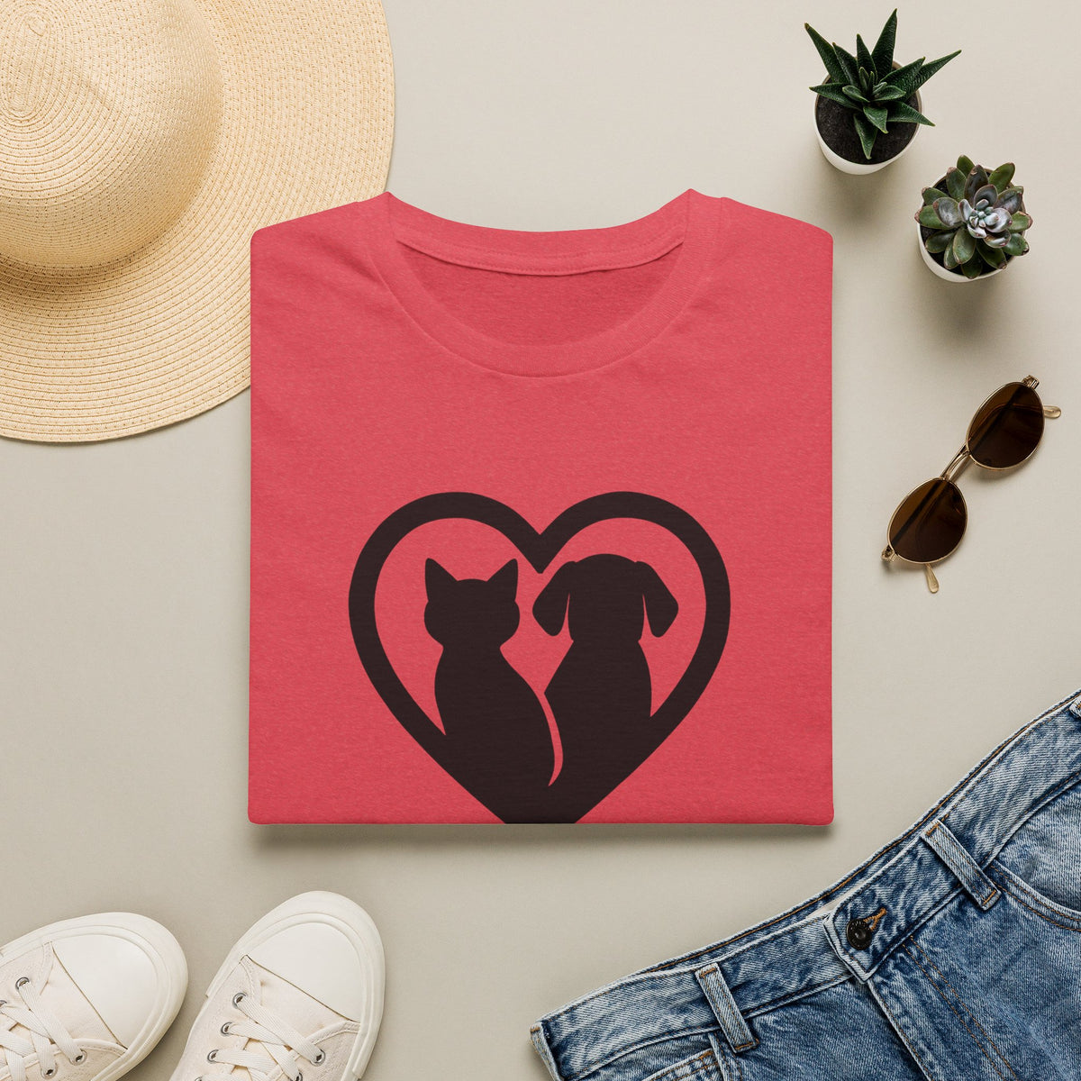 Dog and Cat Silhouettes in Heart –  Supersoft Unisex T-Shirt