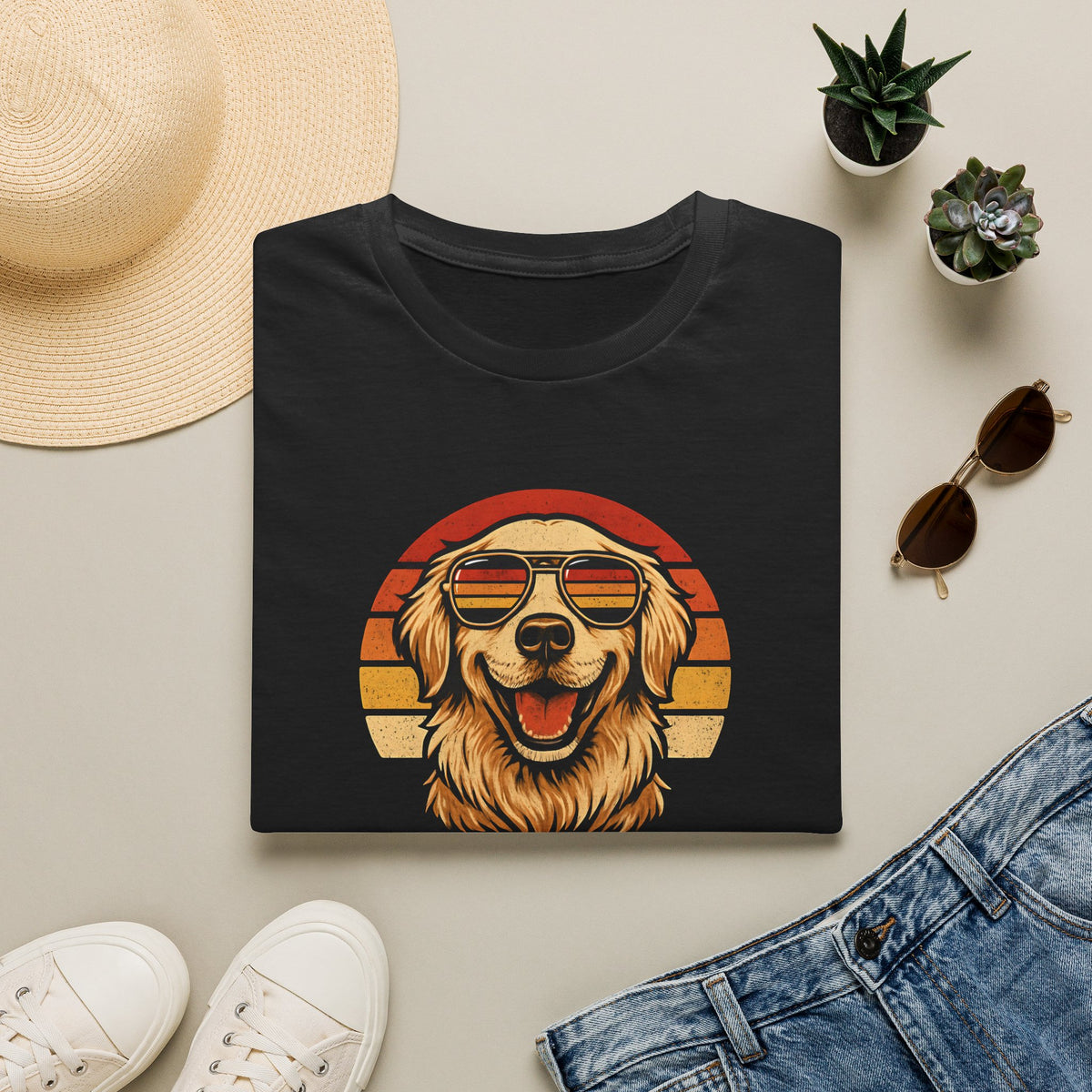 Retro Sunset Golden Retriever - Fur Dad –  Supersoft Unisex T-Shirt