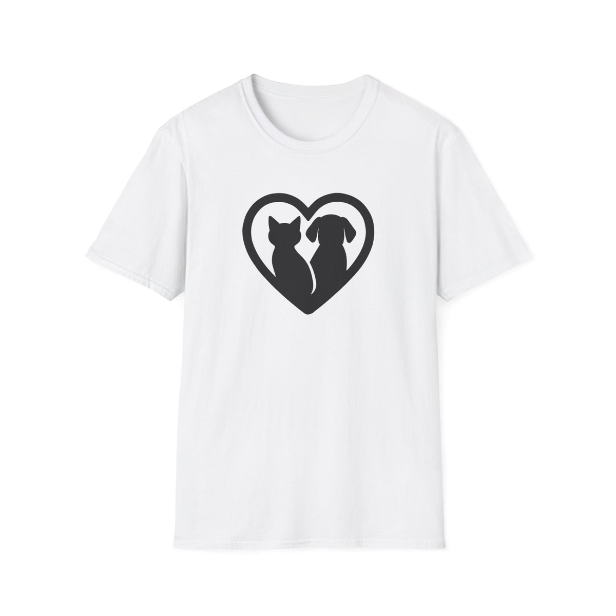 Dog and Cat Silhouettes in Heart –  Supersoft Unisex T-Shirt