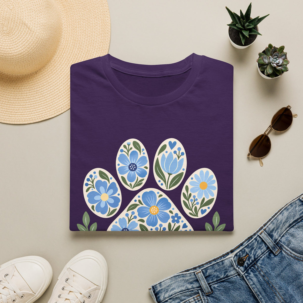 Life is Better with Dogs Floral Paw Print - Supersoft Unisex T-shirt