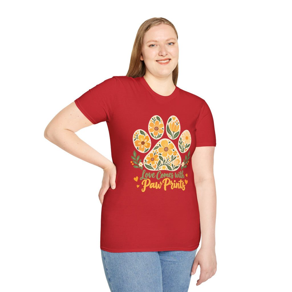 Love Come With Paw Prints Floral Paw Print - Supersoft Unisex T-shirt