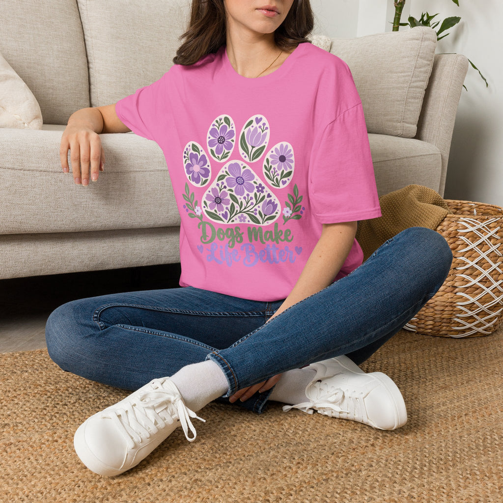 Dogs Make Life Better Floral Paw Print - Supersoft Unisex T-shirt