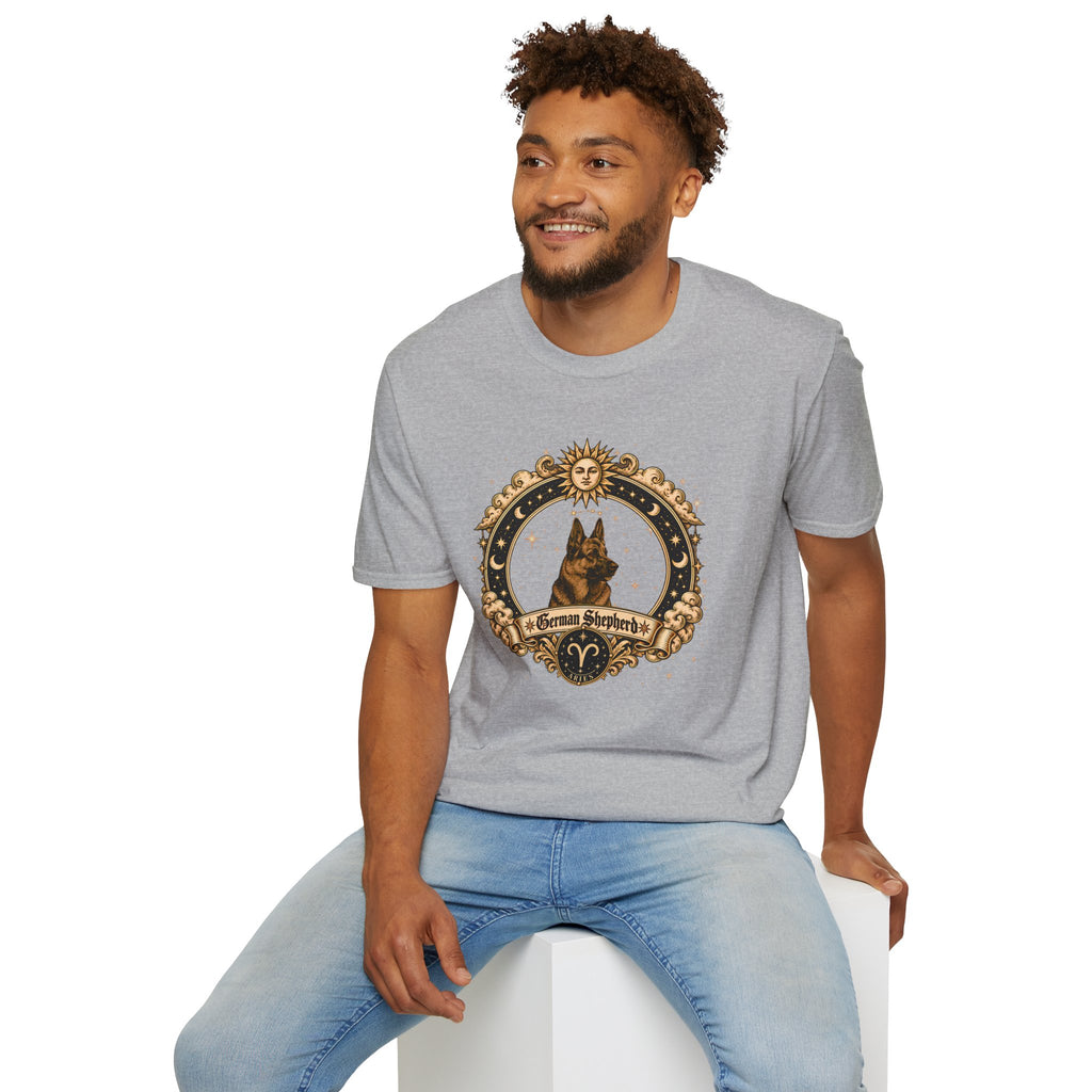 Zodiac Aries German Shepherd - Dog Horoscope Star Sign - Supersoft Unisex Funny T-shirt