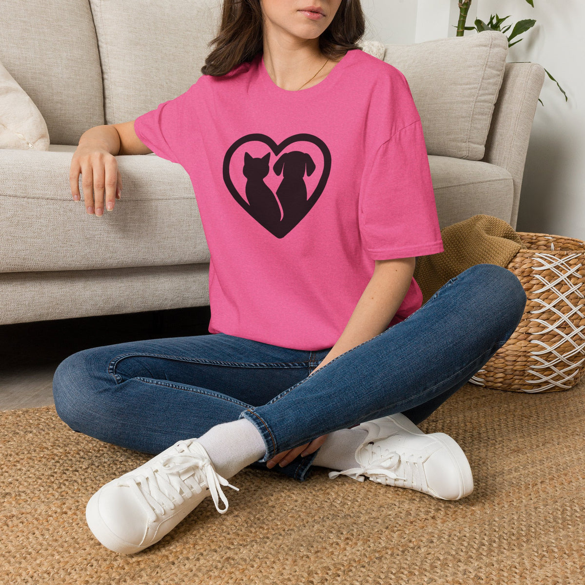 Dog and Cat Silhouettes in Heart –  Supersoft Unisex T-Shirt