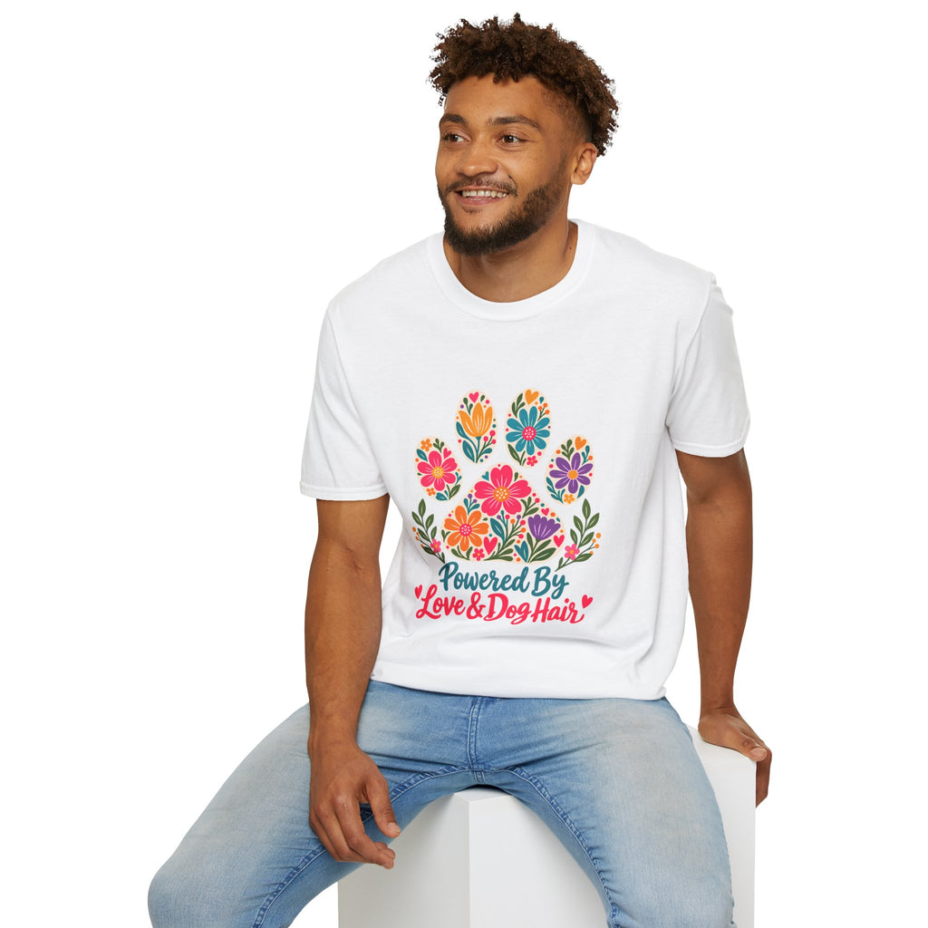 Powered by Love & Dog Hair Floral Paw Print - Supersoft Unisex T-shirt