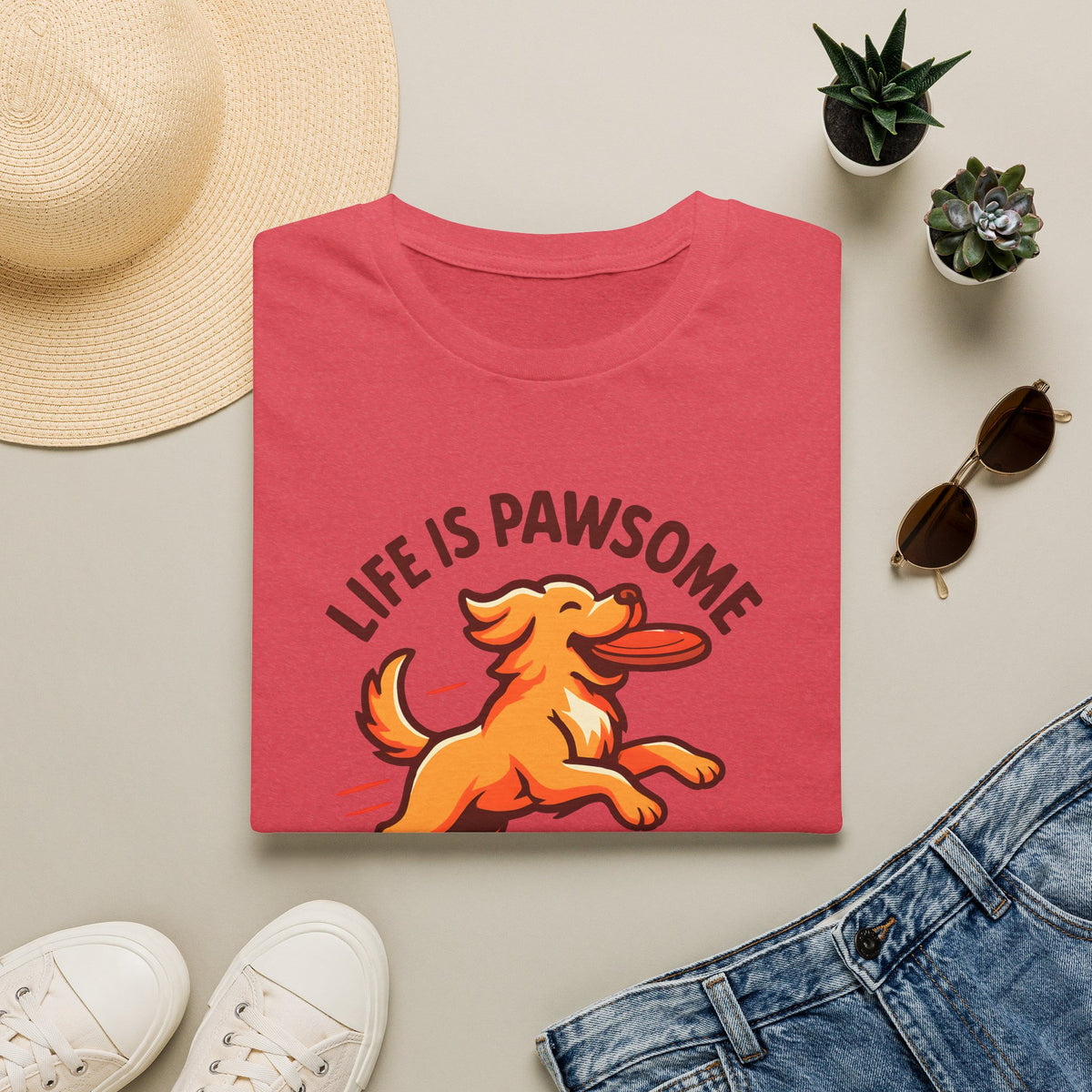 Life Is Pawsome - Frisbee Dog –  Supersoft Unisex T-Shirt