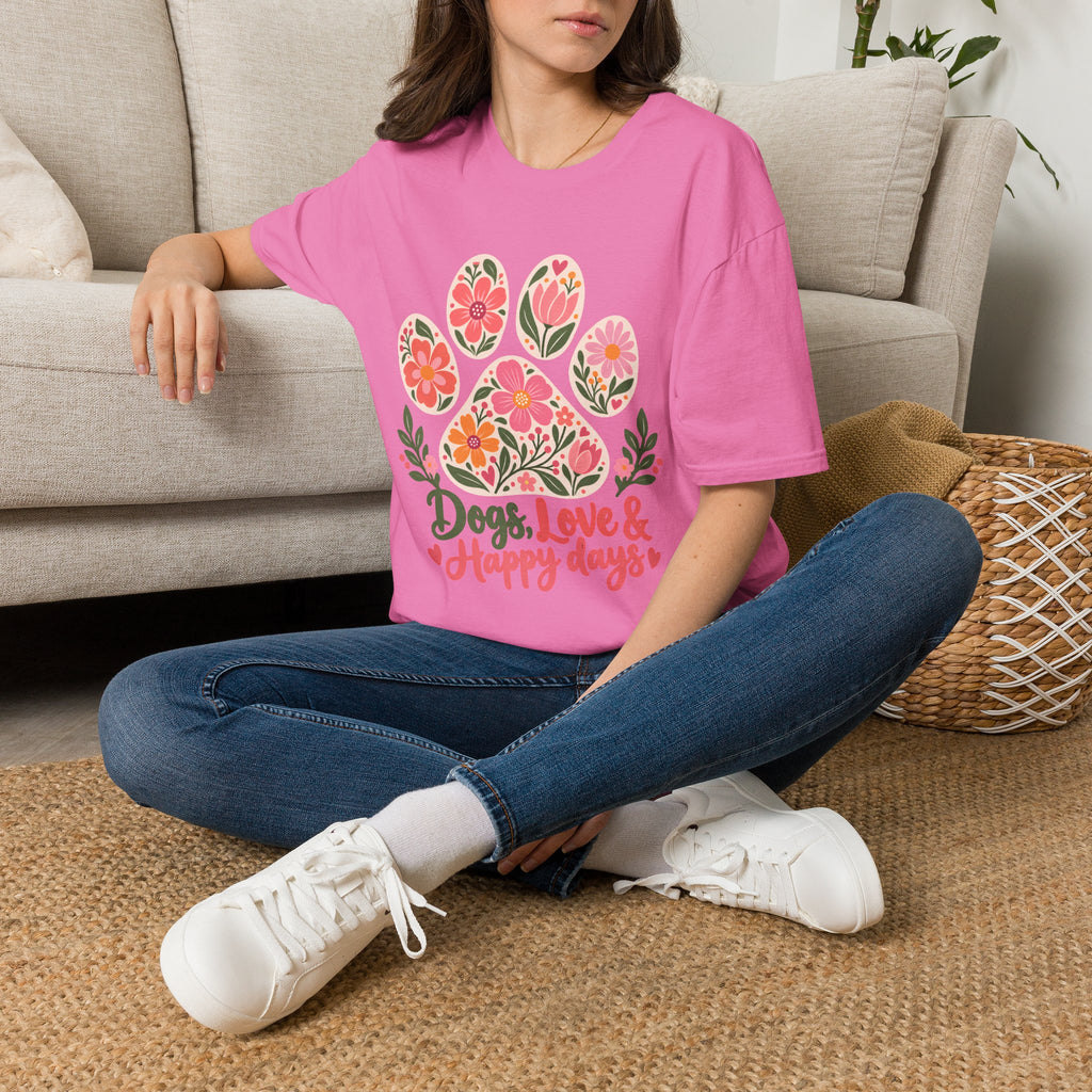 Dogs, Love & Happy Days Floral Paw Print - Supersoft Unisex T-shirt