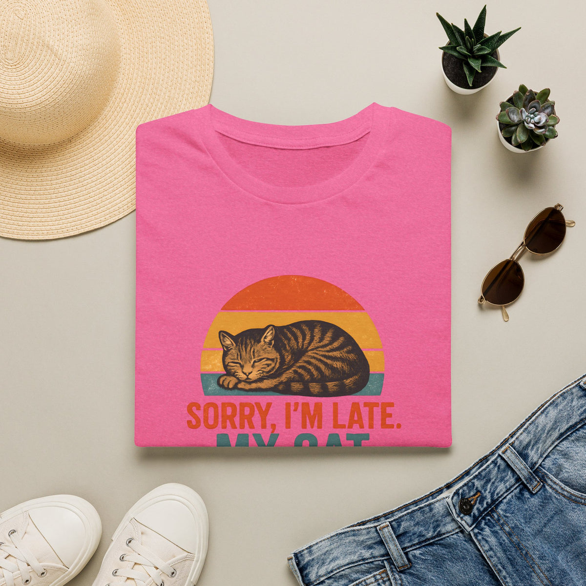 Sorry I'm Late, My Cat Sleeping On Me –  Supersoft Unisex T-Shirt