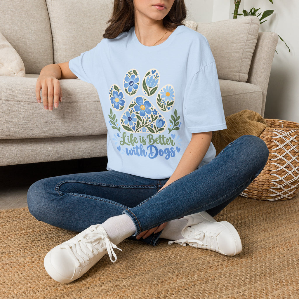 Life is Better with Dogs Floral Paw Print - Supersoft Unisex T-shirt