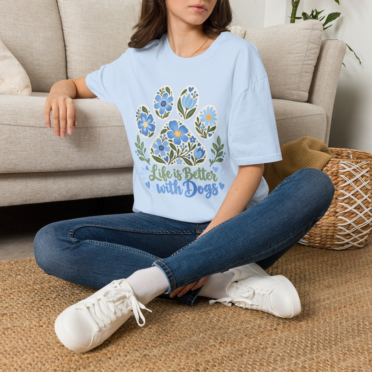 Life is Better with Dogs Floral Paw Print - Supersoft Unisex T-shirt