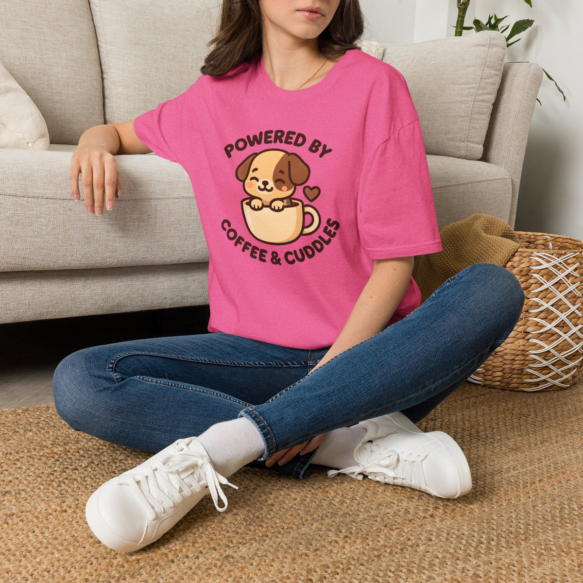 Powered by Coffee and Cuddles Puppy –  Supersoft Unisex T-Shirt