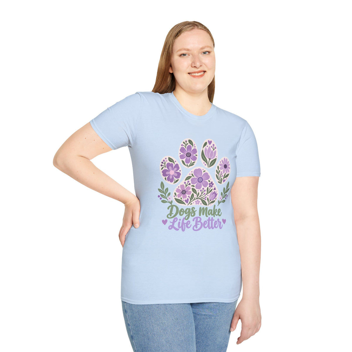 Dogs Make Life Better Floral Paw Print - Supersoft Unisex T-shirt