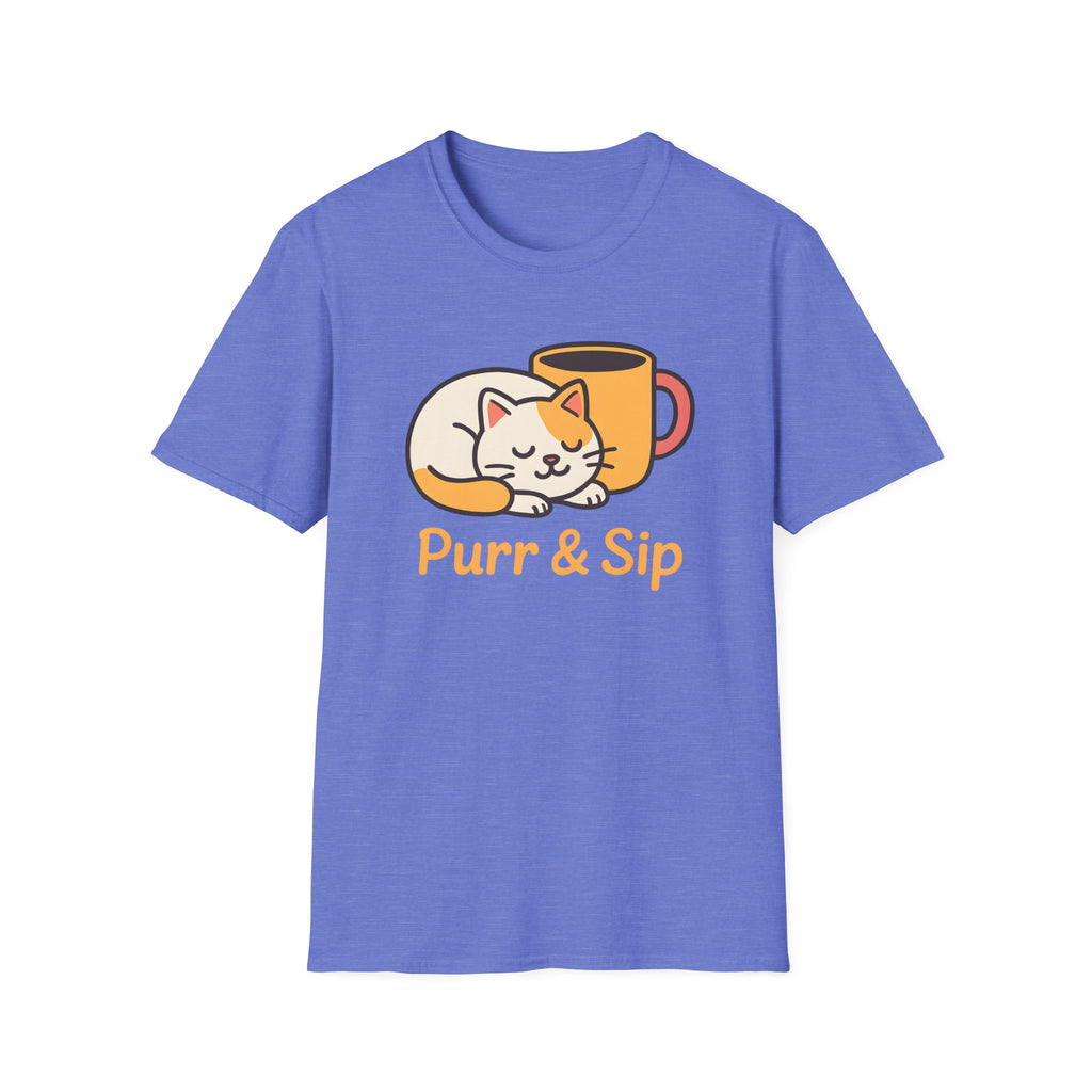 Purr and Sip, Cat and Coffee –  Supersoft Unisex T-Shirt