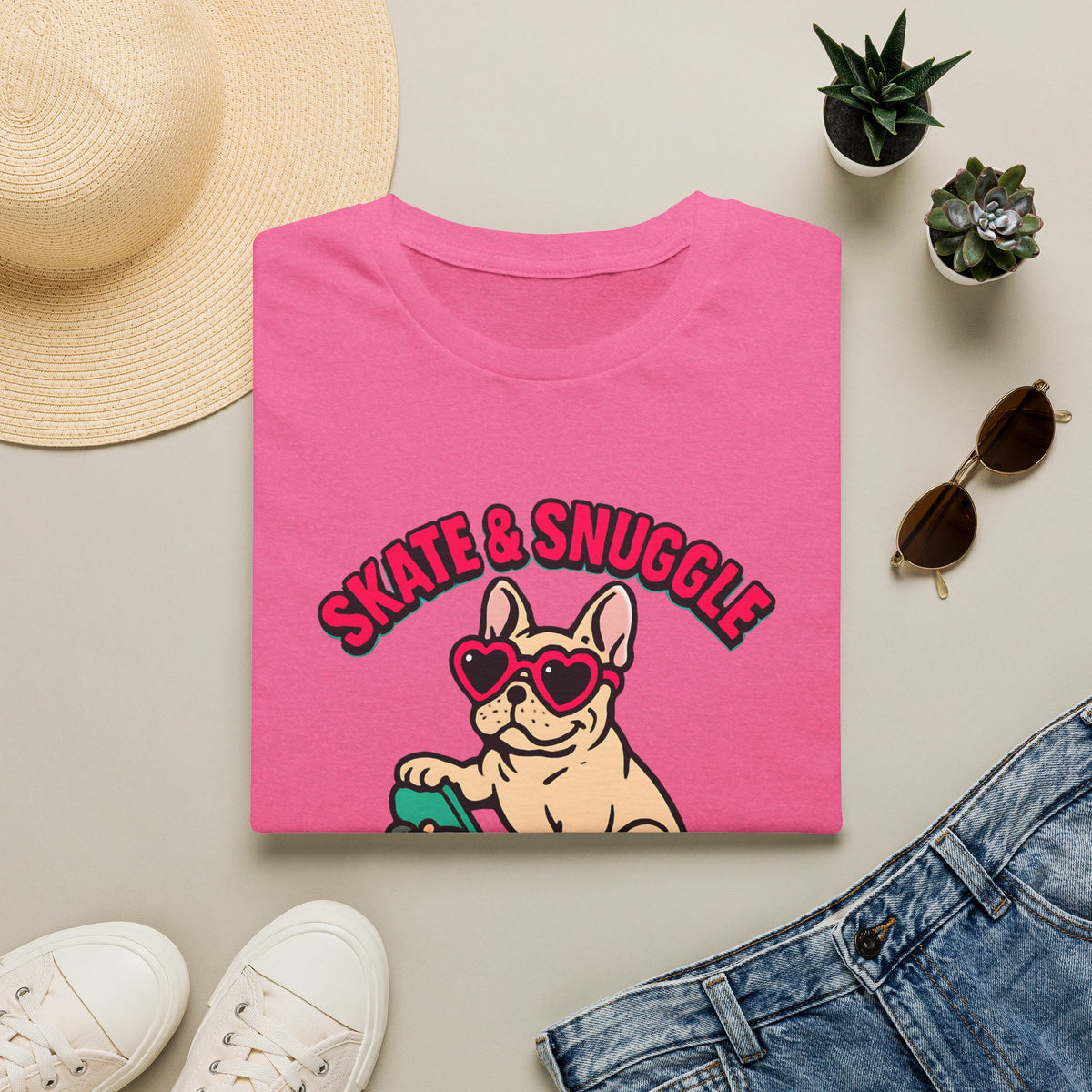 Skate and Snuggle Frenchie Pup –  Supersoft Unisex T-Shirt