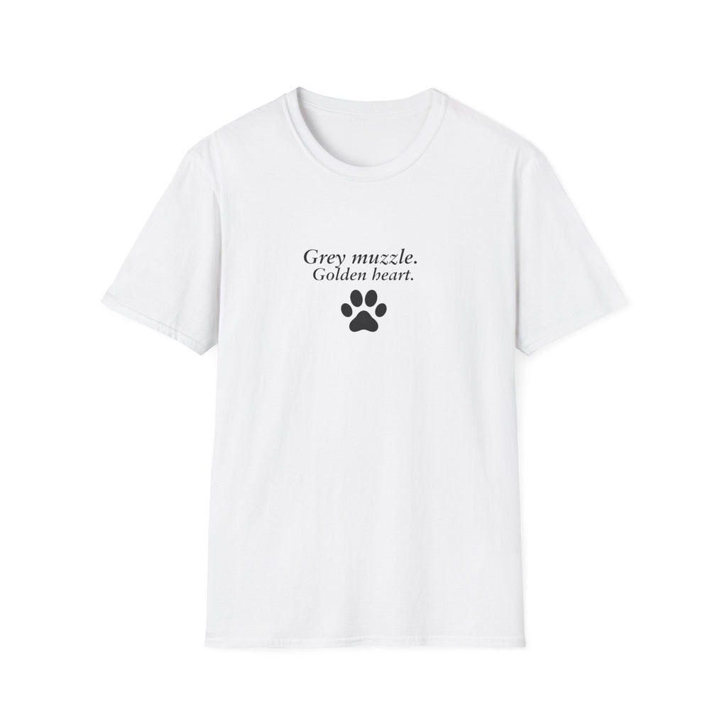 Paw Prints On Our Hearts – Grey Muzzle Golden Heart –  Supersoft Unisex T-Shirt